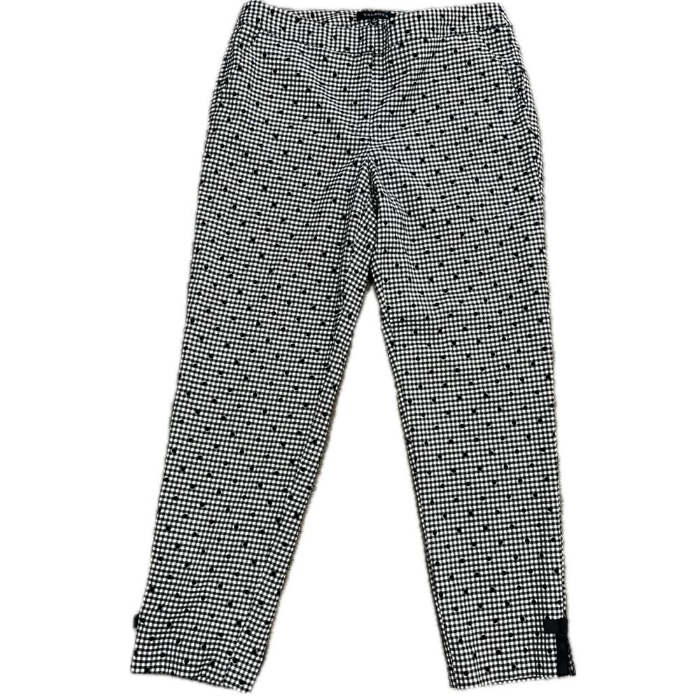 Talbots Wool Blend Check Polka Dot Ankle Pants Size 6 Slit Hem Retro Whimsy Mod